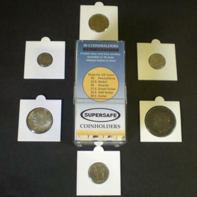 Supersafe Self-Adhesive 2x2 Coin Holders - U.S. Size Assortment (Box of 50)