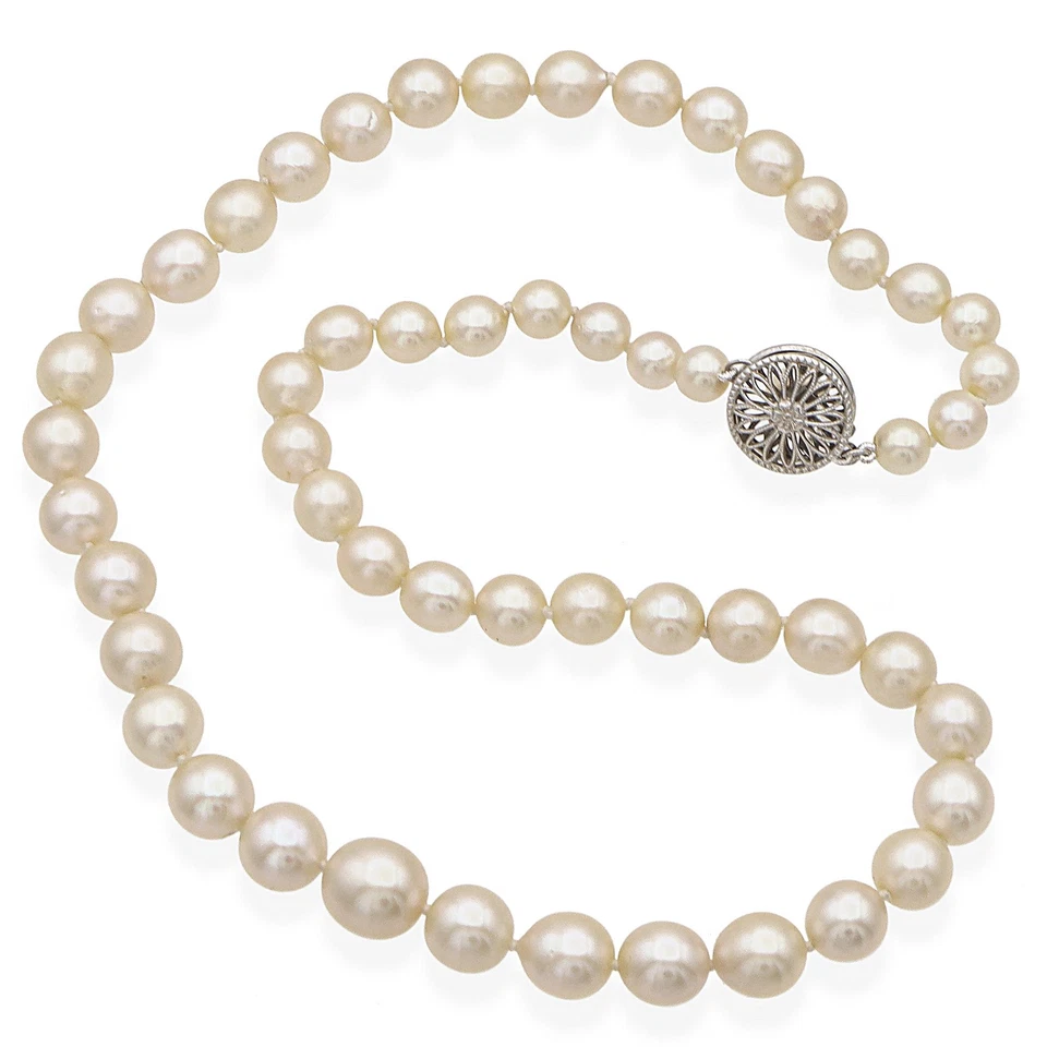 Collar vintage de perlas graduadas de oro blanco de 14K Foto 4 de 4