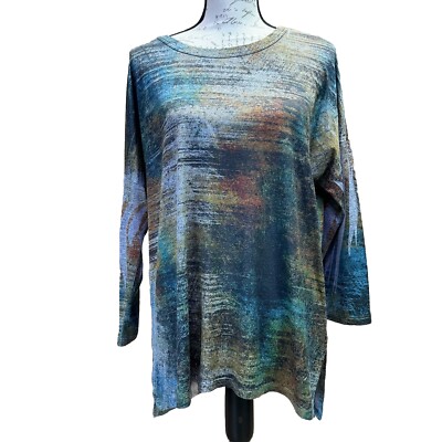 Jess & Jane USA Made 3/4 Sleeve Art To Wear Abstract Color Top Size Medium