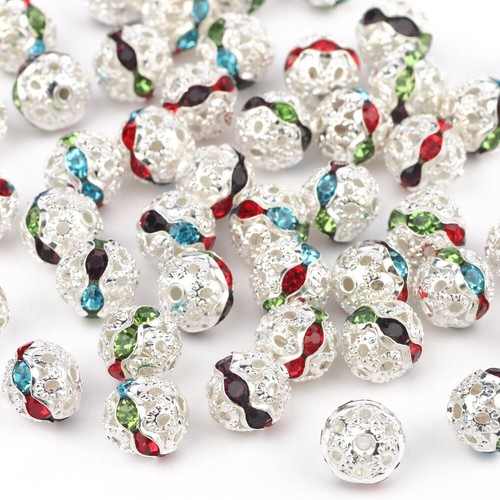 50pcs Ab Rhinestone Balls Multicolor Crystal Round Loose Spacer Beads Accessory - Picture 9 of 54
