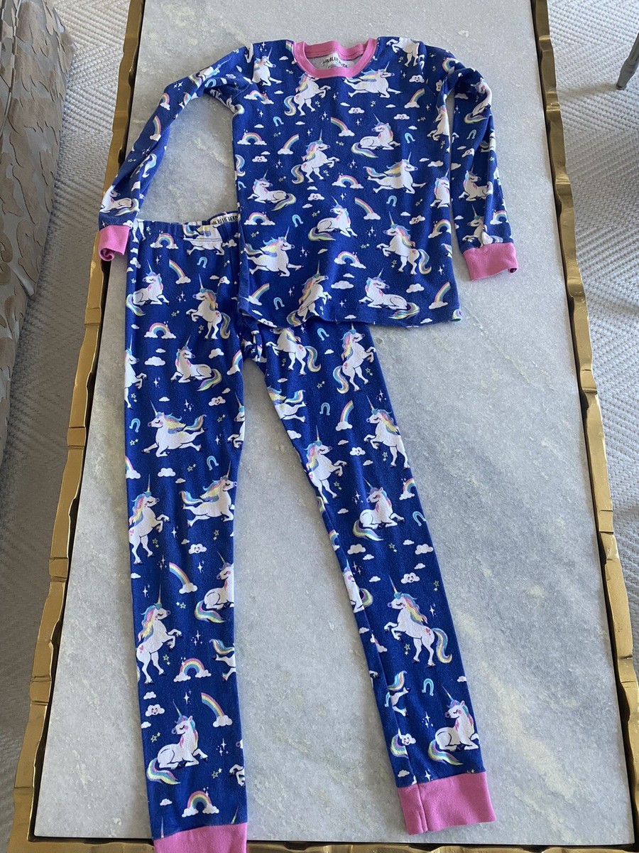 Hatley Little Blue House Girls 10 Pajamas Blue Rainbow Unicorns Euc 100%  Cotton