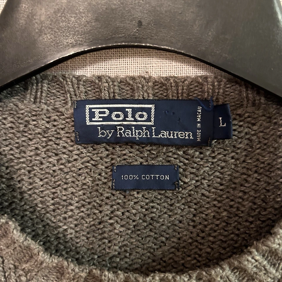 Polo Ralph Lauren Chunky Knit Sweater Men's Size L Gray Logo Vintage 90s - Image 2 of 4