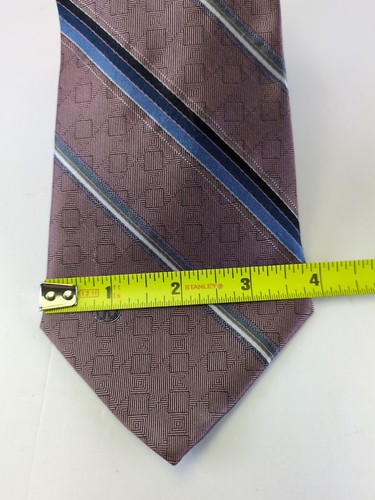 Halston III Poly Silk Neck Tie Mauve Blue Stripe Tone on Tone Pattern Vtg 56" - Picture 3 of 6