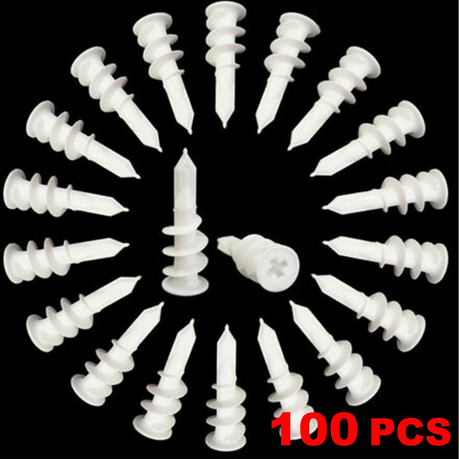 100 PCS Nylon Anchors Screws 13mm x 42mm Wall Mates For Plaster Board ...