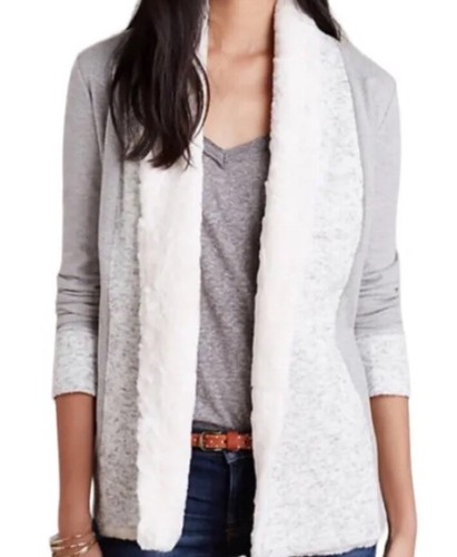 Anthropologie Women’s Saturday Sunday Faux Fur Cardigan Sweater in Gray S - Picture 2 of 7