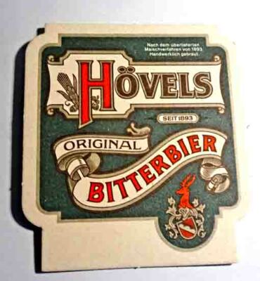 Bierdeckel Hövels Original Bitterbier, Dortmund, 9 x 10 cm