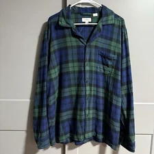 LOFT Women Long Sleeve Lounge Sleepwear Button Up Top Plaid Blue/Green Large