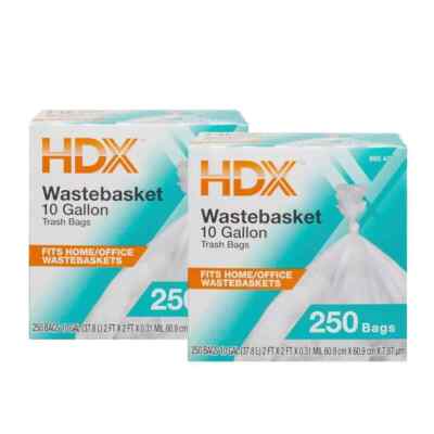 500Ct 10 Gallon Waste Liner Clear Rubbish Bags Trash Garbage Office Home Kitchen