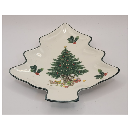 Mikasa Heritage Cabob Christmas Story Tree Shaped Cookie Candy Dish Ivory Green - Picture 3 of 4
