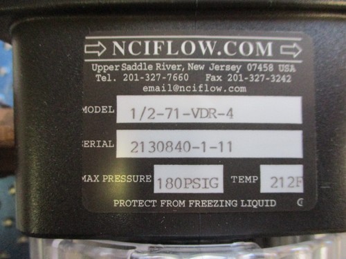 NEW RCM INDUSTRIES FLOWMETER MAX PRESSURE 180 PSIG TEMP 212F 1/2-71-VDR-4 - Picture 3 of 7