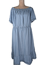 Old Navy Smocked Blue Chambray Midi Dress Off Shoulder 2XL Cowgirl Western