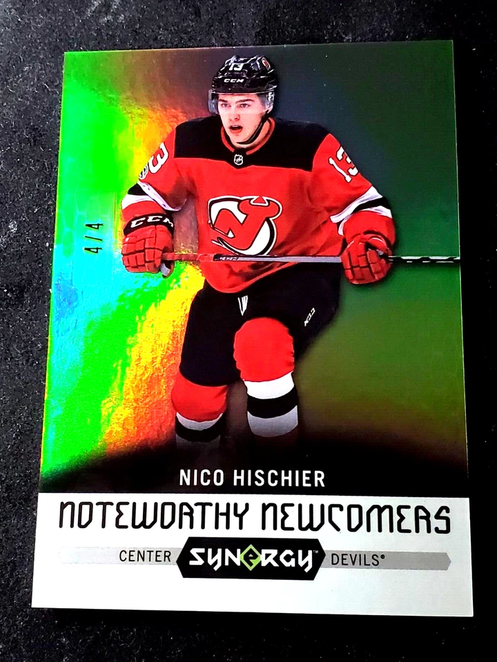 2017-18 Nico Hischier Upper Deck Synergy Noteworthy Newcomers Green Foil /4 RARE - Image 2 of 4