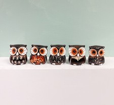 Wooden Owls - Set of 5 - Brown Natural Hand Painted Wood Carved Home Decor