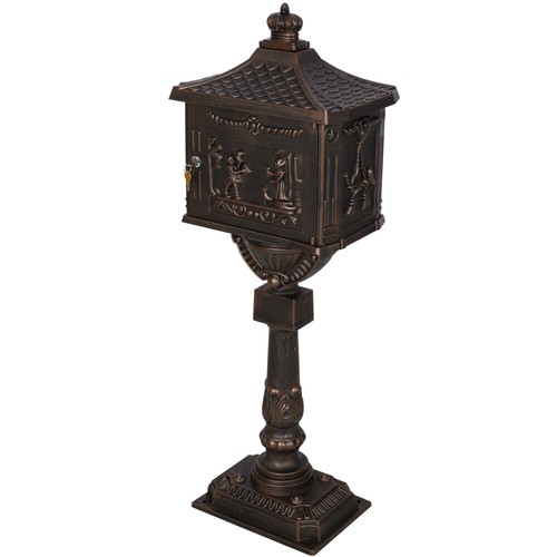 Cast Aluminum Mailbox - Bronze Postal Box, Locking Door & 2 Keys, Classic Design - Picture 8 of 12