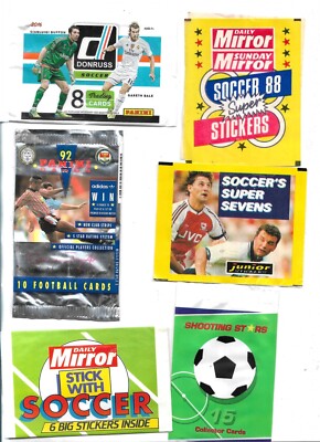 6 verschiedene LEERE Fußballkarten und Stickerverpackungen