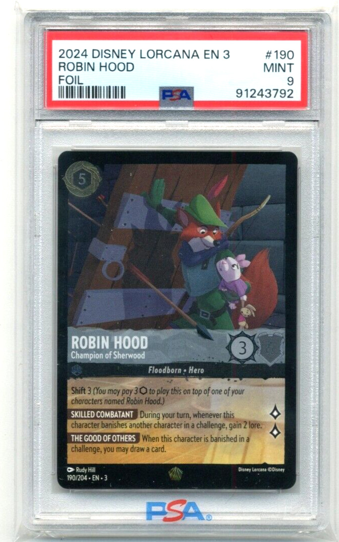 2024 Disney Lorcana Into the Inklands Robin Hood 190/204 Legendary Foil PSA 9
