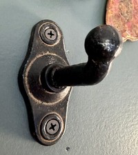 Heavy Cast Iron Metal Wall Hook Primitive Black Patina Coat Hat Towel Hanging