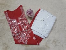 White Embroidery Chikankari Kurta Women Summer Top,Kurti With Salwar Mirror Work