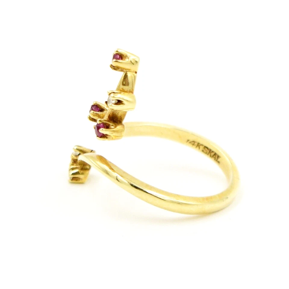 14k Yellow Gold Designer SKAL Diamond & Ruby Gemstone Swirl Wrap Ring Size 6 - Image 2 of 4