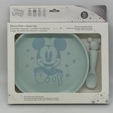 Disney Bumkins 2pc Disney Blue Mickey Mouse Feeding Set Plate  Spoon - NEW