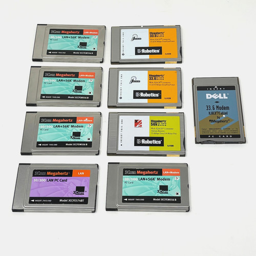 Lot of 9 PC Cards LAN Modem - 3Com, US Robotics, Dell