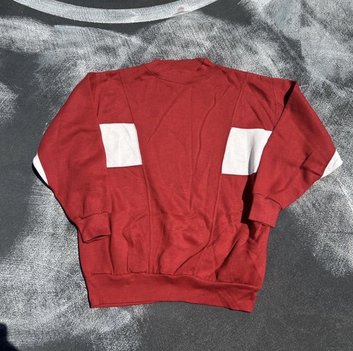 VINTAGE 80s BLANK RED WHITE PULLOVER CREWNECK SWEATSHIRT COLOR BLOCK 90s
