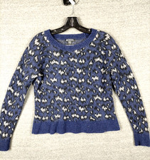 Athleta Womens Sweater M Blue Animal Print Merino Wool Elevated Athleisure Cozy