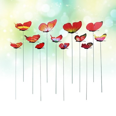 12pc Artificial Set Stick Wunderschönes für Hausgeschäft Garten Grasland (rot)