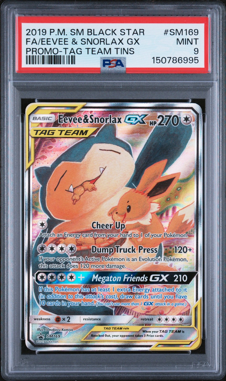2019 POKEMON SM BLACK STAR PROMO TAG TEAM TINS FULL ART/EEVEE & SNORLAX GX PSA 9