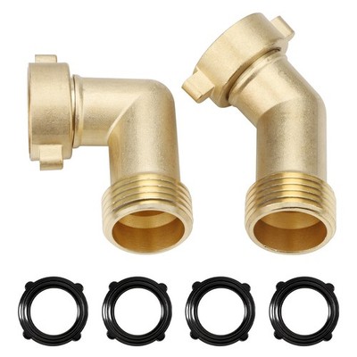 2pcs 45° 90° Garden Hose Elbow Connector Brass 3/4'' Adapter w/ Gaskets RV Water