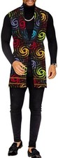 Premium Men  s Vest African Kente Long Vest Outfit V Neck One Button