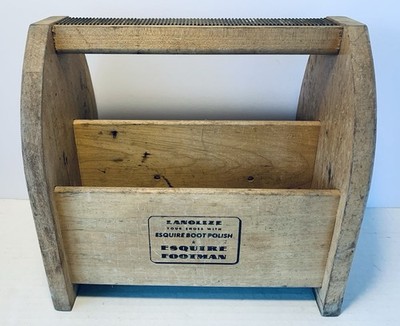Vintage Wooden Caddy Shoe Shine Kit Esquire Bootman Advertising 11  X 10.5 