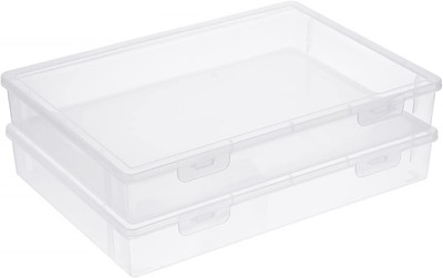 BTSKY Clear Plastic Storage Box with Flap Lid, Large-2 Pack, 