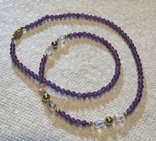 4mm Dark Amethyst, 14k & Crystal Accent Bead Necklace, GF Clasp- 20”