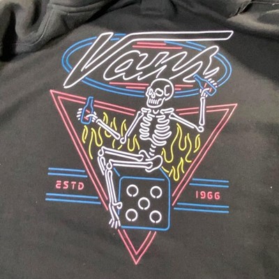 Vans Hoodie Mens XL Skeleton Dice Pullover Graphic Skateboarding Skate Flames