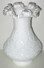 Vintage Fenton Milk Glass Silver Crest Spanish Lace Vase, 8 1/8" tall