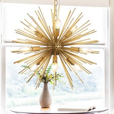 Modern 20in Gold Sputnik Chandelier 9-Lights Mid-Century Starburst Chandelier...