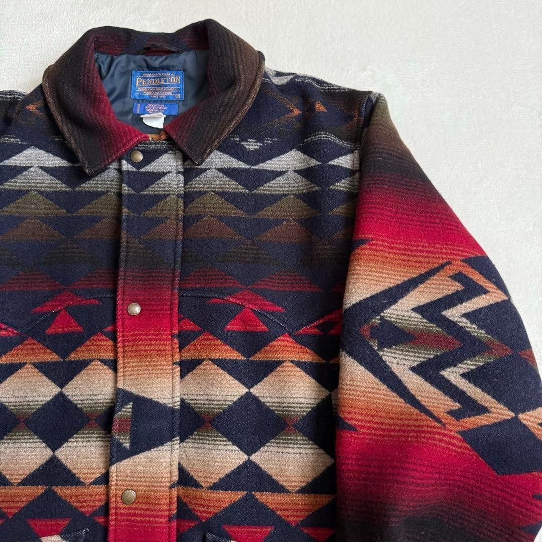 Pendleton Wool Jacket Navy Red Multi M Used 90s N… - image 4