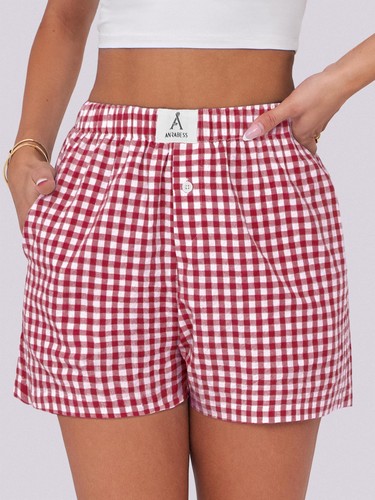 ANRABESS Boxer Shorts for Women Gingham Pajama 2025 Summer Casual Lounge Slee... - Picture 5 of 5