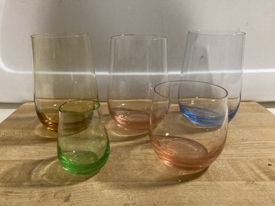 Lot of 5 Vtg MCM Roly Poly Cocktail Glasses 4'', 2.5'', Amber, Pink, Blue, Green