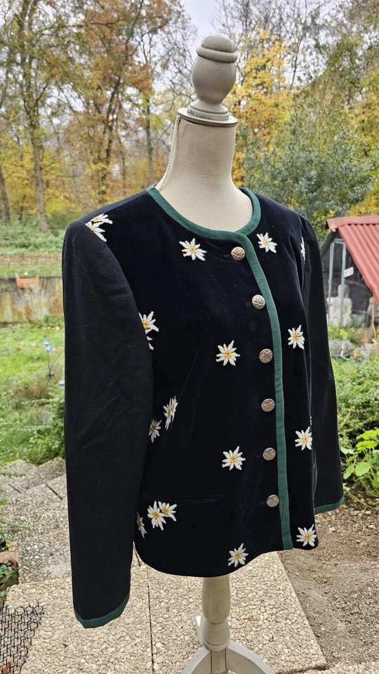 Alphorn Trachten Jacke Gr. 42 Dirndl Vintage Janker Edelweiß m.Samt - Bild 4 von 4
