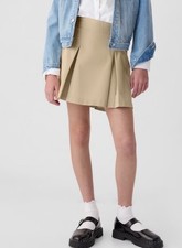 Gap Girls Pleated Twill Khaki Skort Size 7 Adjustable Waist Stretchy Uniform 2pk