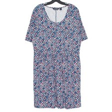 Lands End Dress Floral Cottage Casual Preppy Versatile Stretchy Blue Pink Large