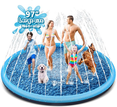 Splash Pad for Dogs - 97In Non-Slip Splash Sprinkler Pad for Kids Toddlers Baby,