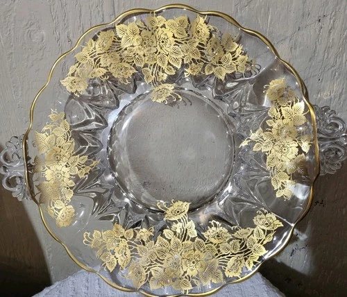 Martinsville Janice handled plate with Gold floral overlay