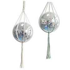 2 PCS Hanging Macrame Disco Ball, Reflective Disco Natural Cotton sea Green