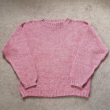 Vintage USA Made Eddie Bauer Cotton Knit Sweater Red White Women's Med Relaxed