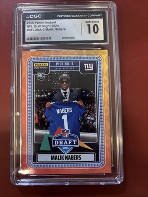 2025 MALIK NABERS Panini Instant NFL Draft Night 2024 1/1000 NY Giants CGC 10