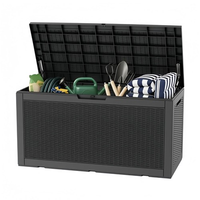 #ad 100 Gallon Deck Waterproof Resin Rattan Outdoor Storage with Lockable Lid ... $160.40