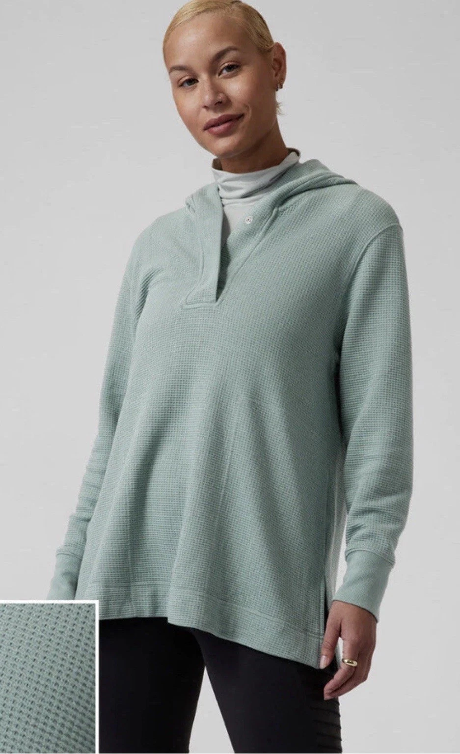 Athleta Womens Coaster Luxe Waffle Hoodie Size S Minimalistic Grey/ Green